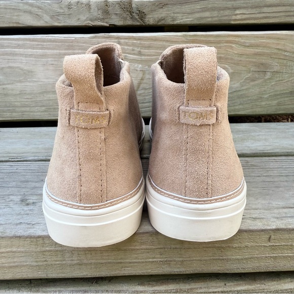 TOMS Suede Ankle Bootie Bryce Sneaker Flats Sand Slip On Rubber Outsole Natural - Picture 8 of 16
